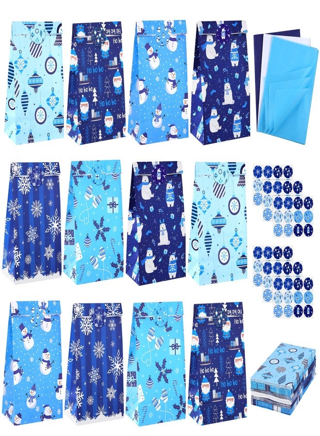 MIMIND 72 Pieces Christmas Winter Candy Paper Bags 6 Design Paper Gift Treat Bags with 72 Tissue Paper and 72 Stickers Paper Candy Gift Bags for Christmas Party Favor, 5.1 x 3.1 x 9.4 Inches - Image 1